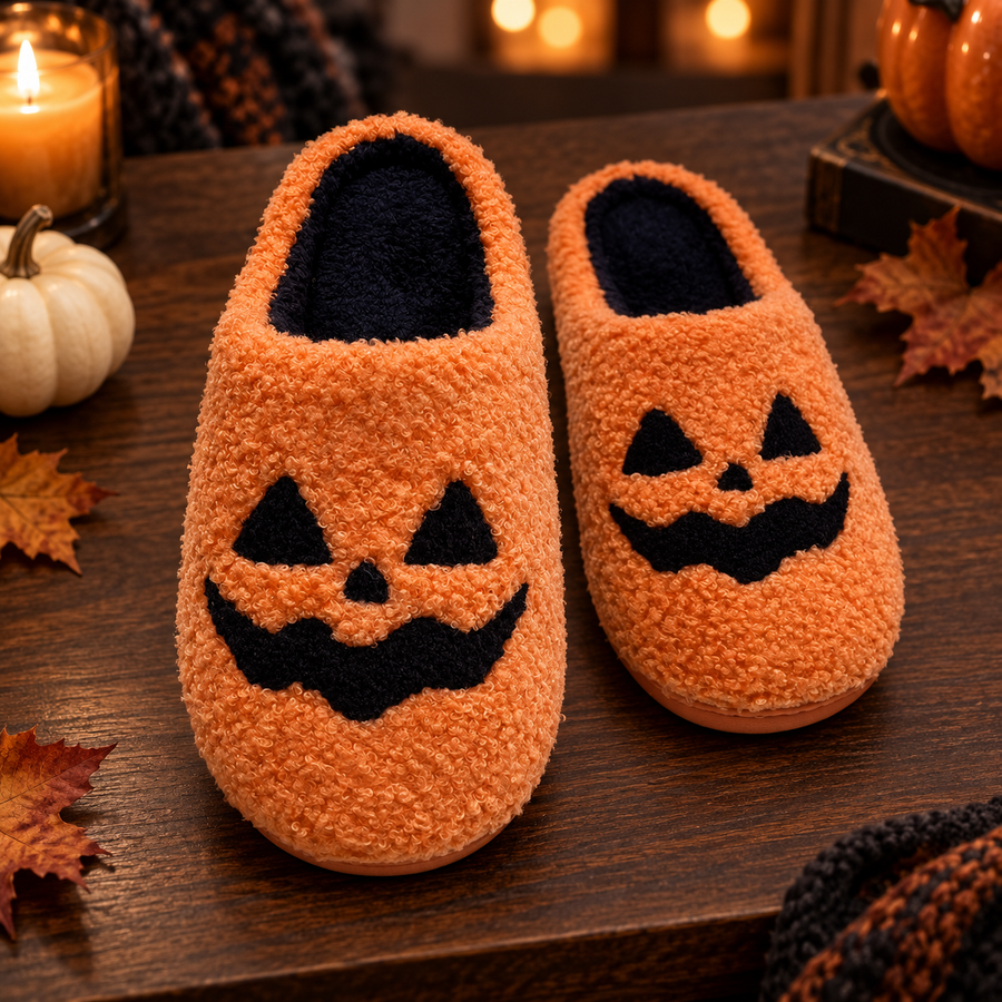 Orange Pumpkin Night Cozy Slippers